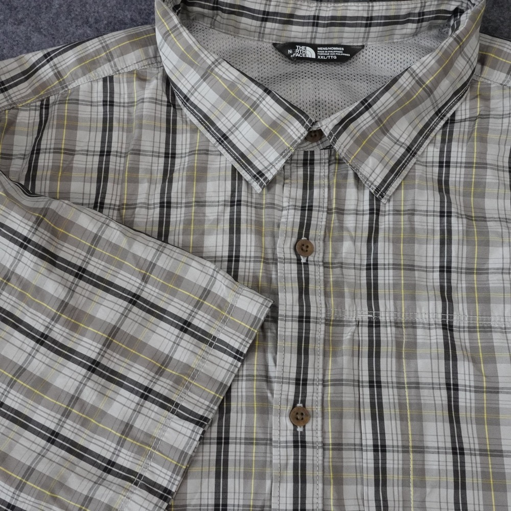 The North Face Mens XXL Grey Yellow Plaid Short Sleeve Hiking Shirt CEY8 S15